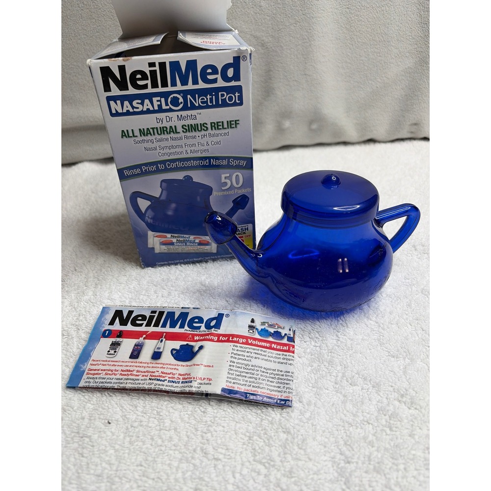 NeilMed NasaFlo Neti Pot Blue Sinus Relief Nasal Irrigation Device 8oz 240mL